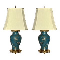 Pareja de Lámparas Antiguas Francesas de Cloisonné circa 1890