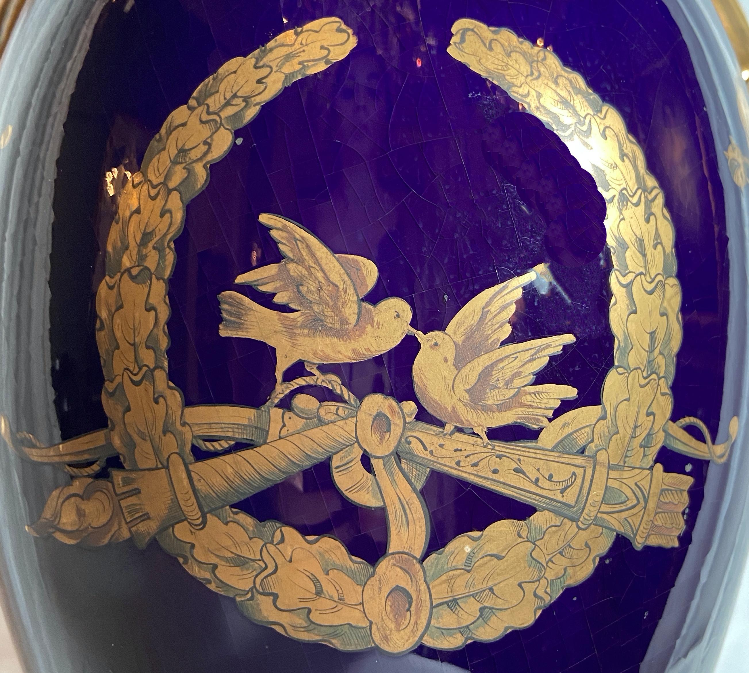 Pair Antique French Cobalt Blue and Gold Porcelain Urns, Circa 1900-1910 2