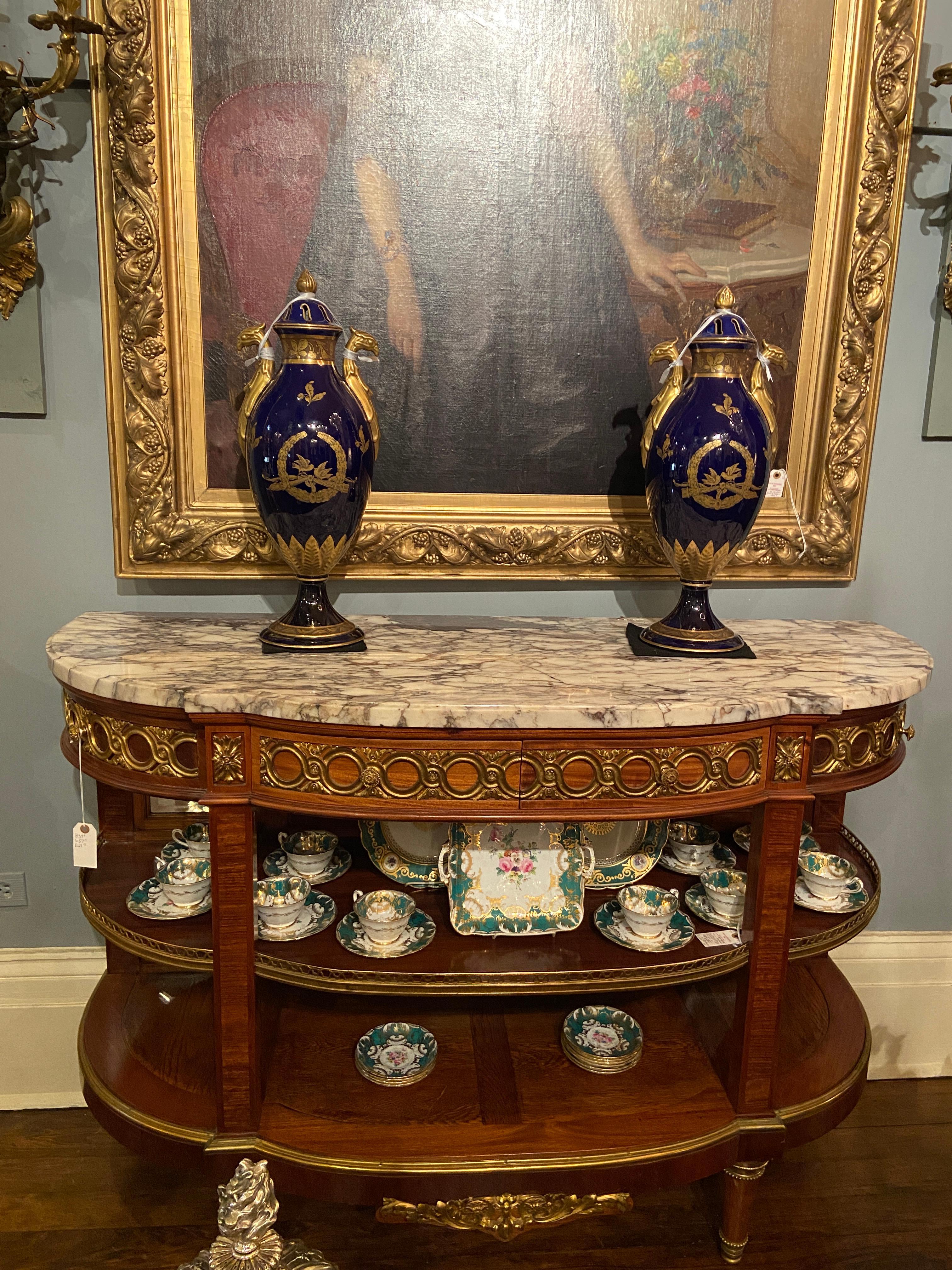 Pair Antique French Cobalt Blue and Gold Porcelain Urns, Circa 1900-1910 5
