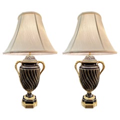 Pair Antique French Cobalt Porcelain Lamps with Ormolu Mounts, Circa 1900-1910.