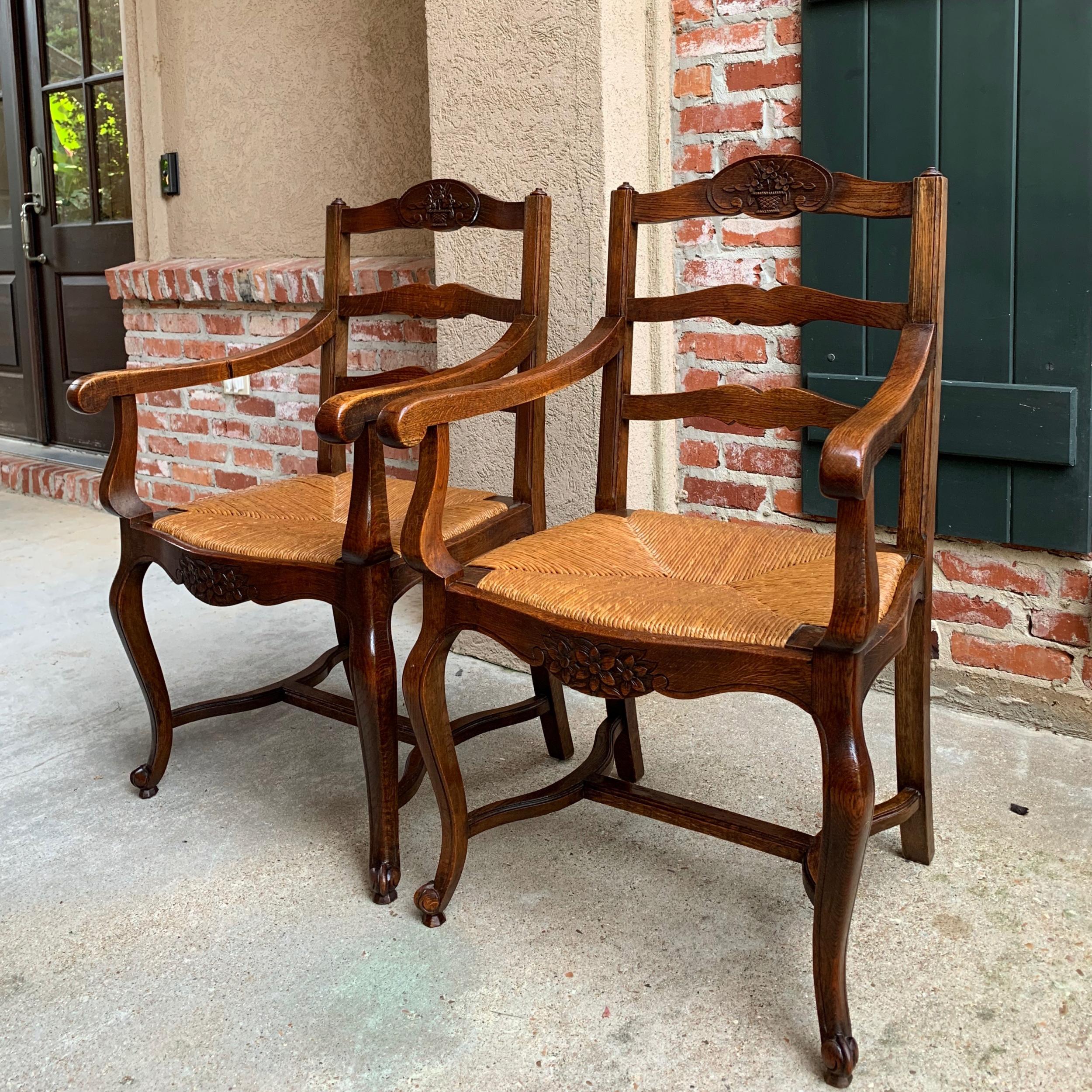 ~Lovely pair of antique French armchairs, with Classic French style… perfect for any sitting area, from den to family room, kitchen or dining room, timeless style that compliments any decor!~
~Serpentine ladder backs with a lovely silhouette; rail