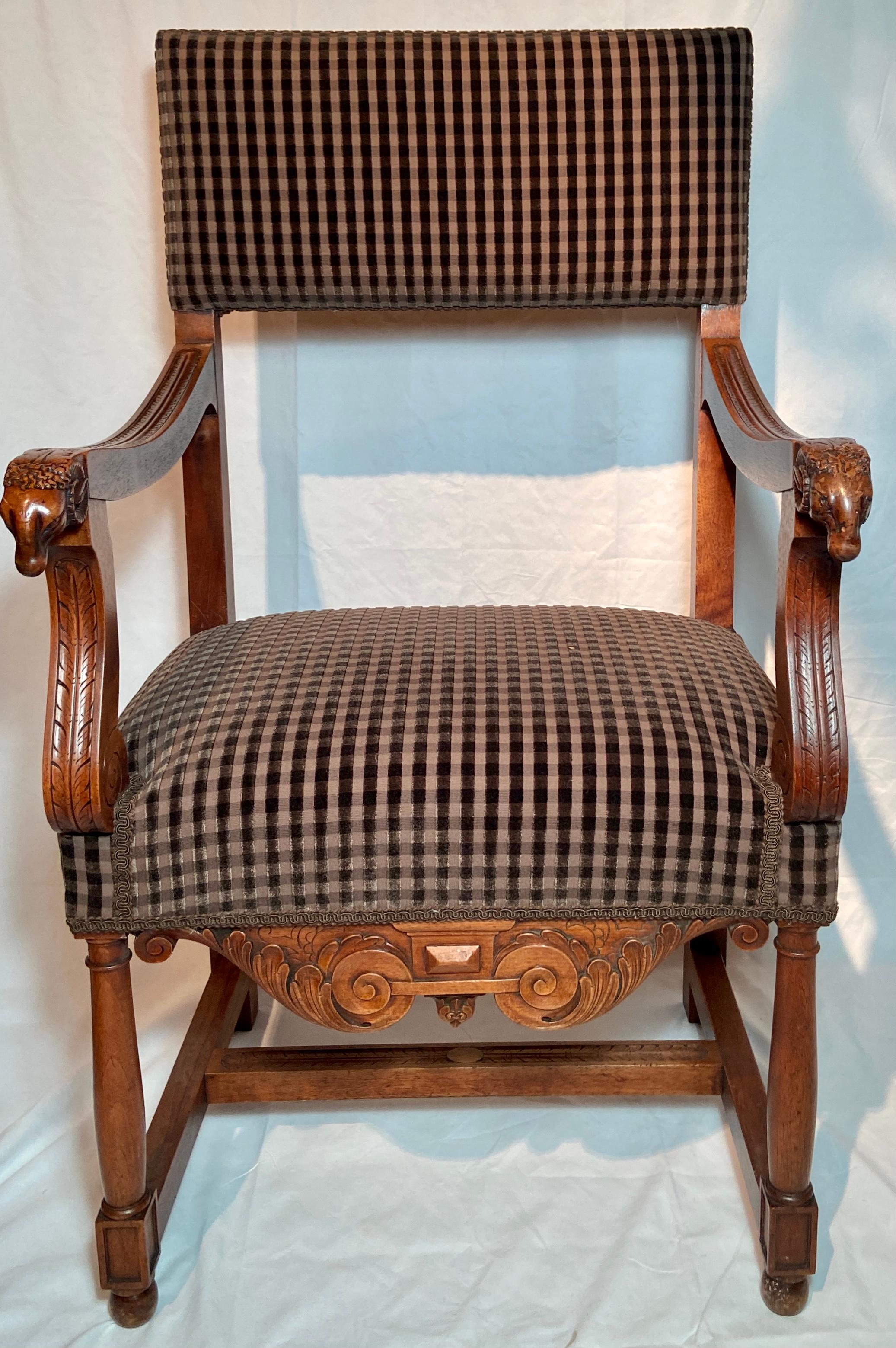 Pair Antique French country carved walnut arm chairs, Circa 1800s.
