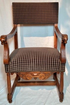 Pair Antique French Country Carved Walnut Arm Chairs, circa 1800s