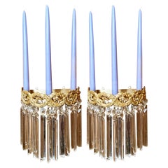 Pair Antique French Crystal and Gold Bronze Sconces, Circa 1890's