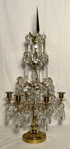 Pair Antique French Crystal & Bronze Girondolles