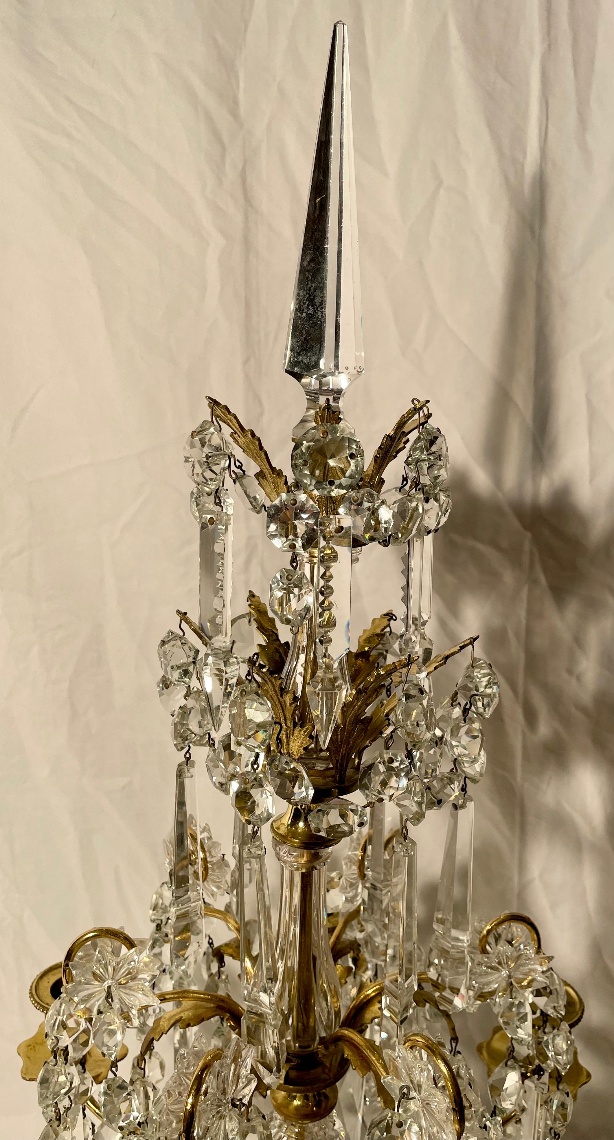 Paar antike französische Girondolles aus Kristall und Bronze im Angebot 1