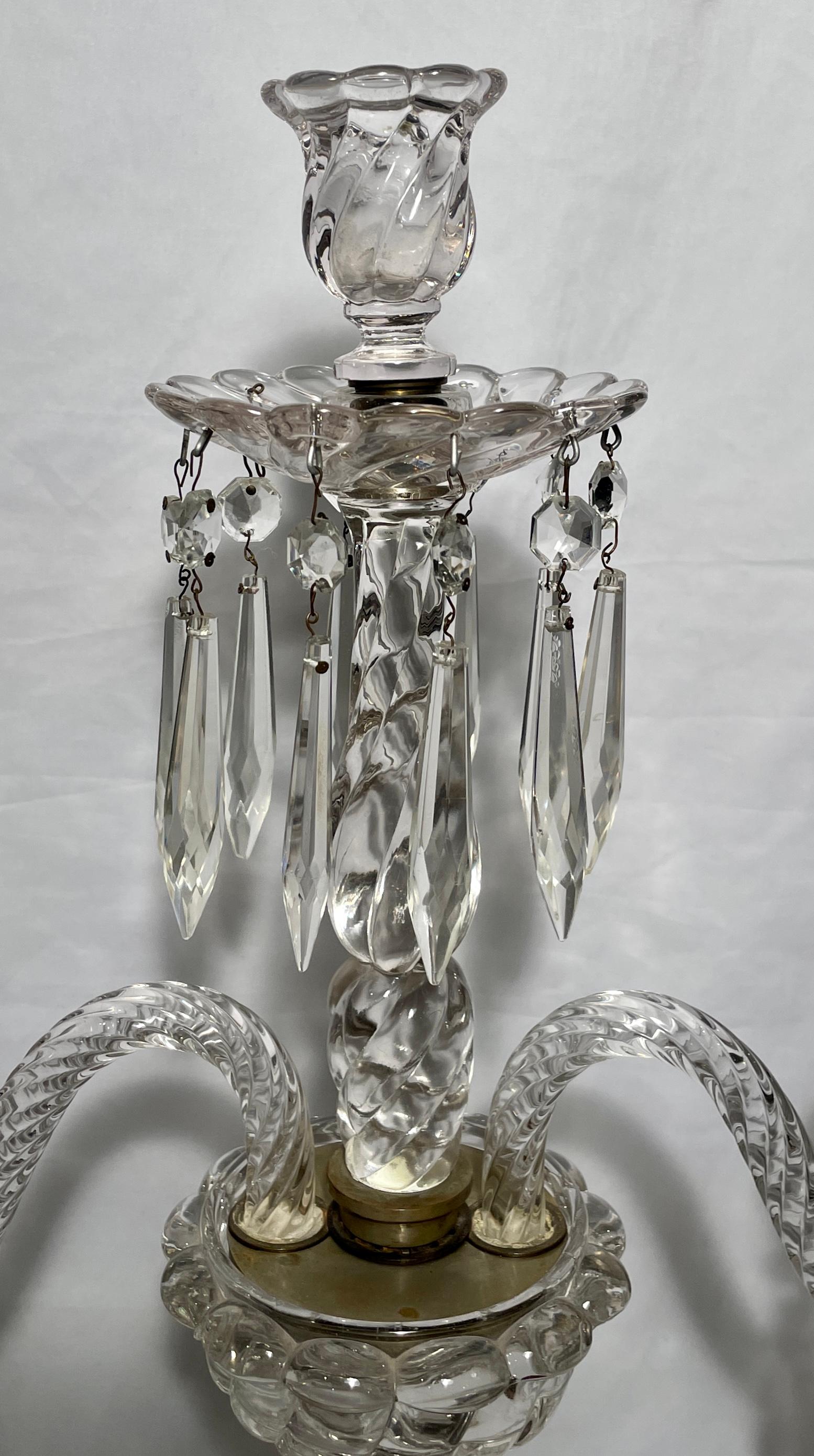 Pair Antique French Cut Crystal 3 Candle Cup Candelabra, circa 1890-1900 In Good Condition In New Orleans, LA