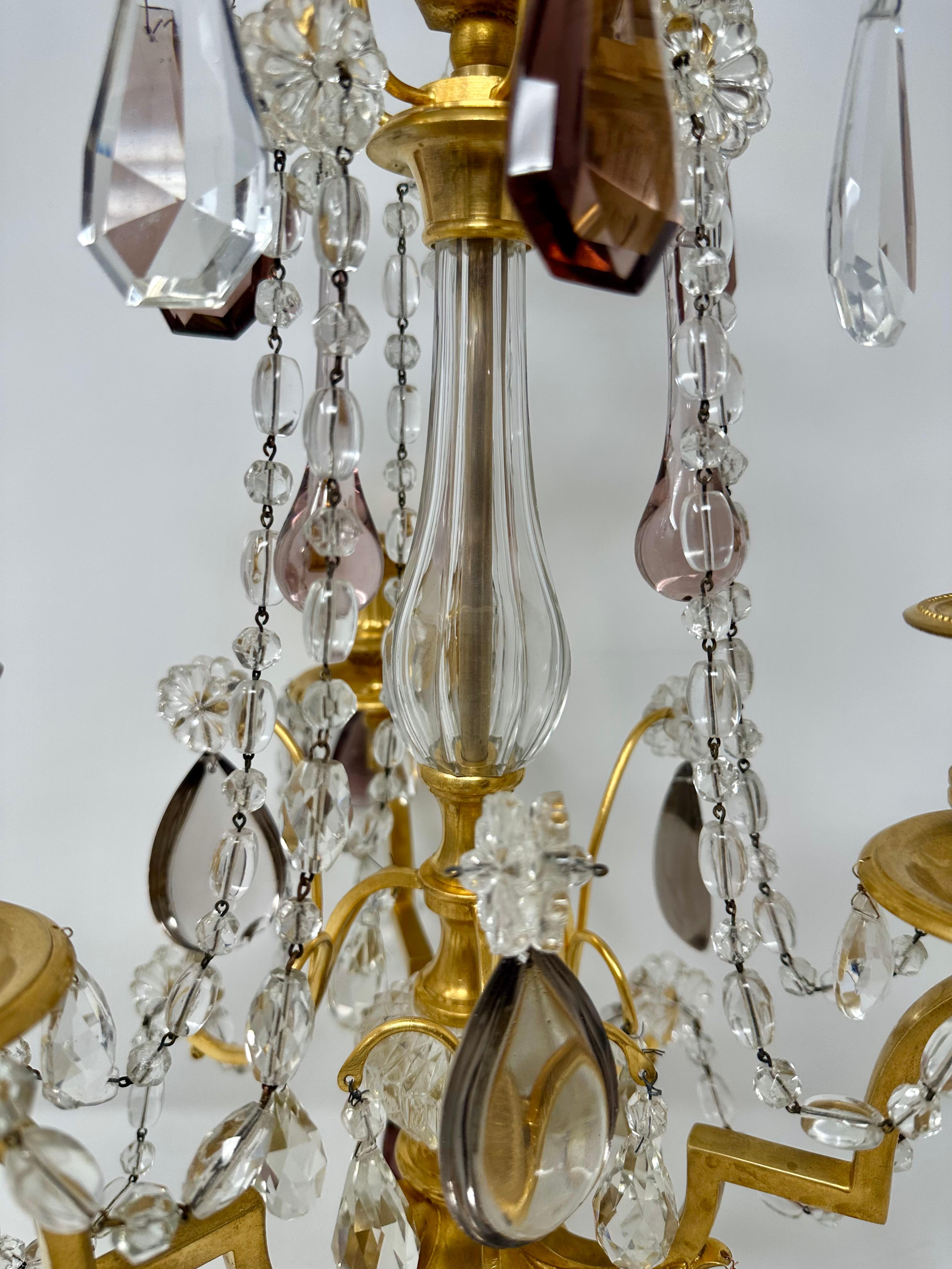 19th Century Pair Antique French Cut Crystal and Bronze D'Ore Girondoles, Circa 1890. For Sale