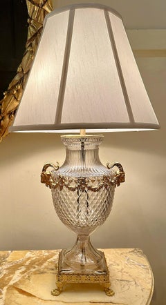 Pair Antique French Cut Crystal and Ormolu Lamps, Circa 1890's.
