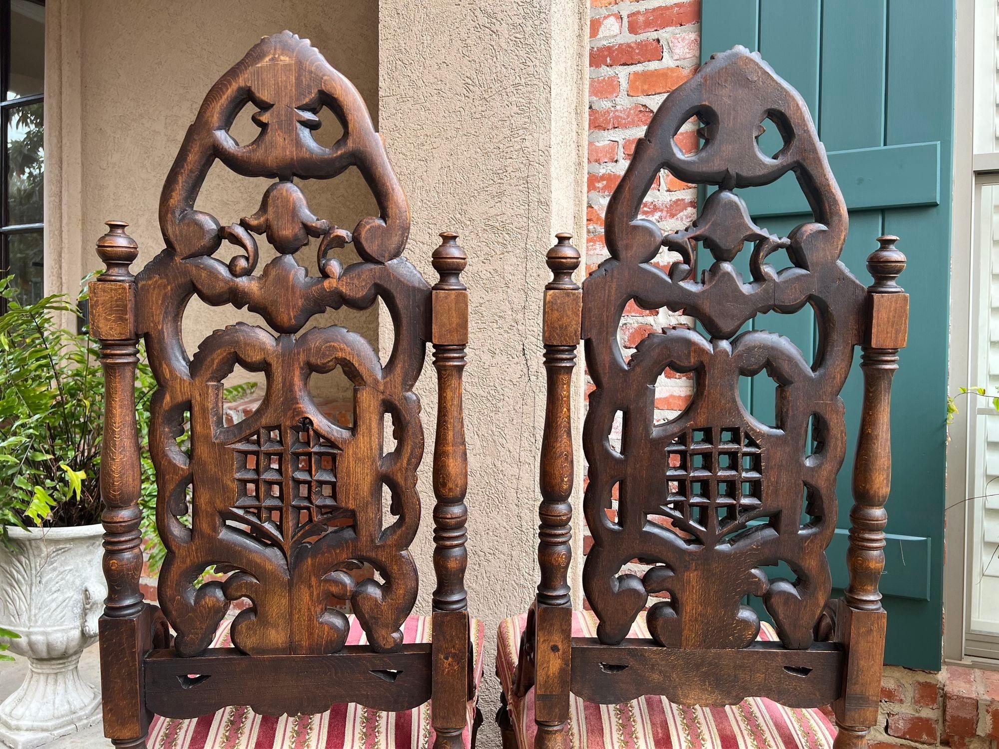 COPPIA Sedie da pranzo francesi antiche Rinascimento aperte intagliate Oak SET di 2 in vendita 2