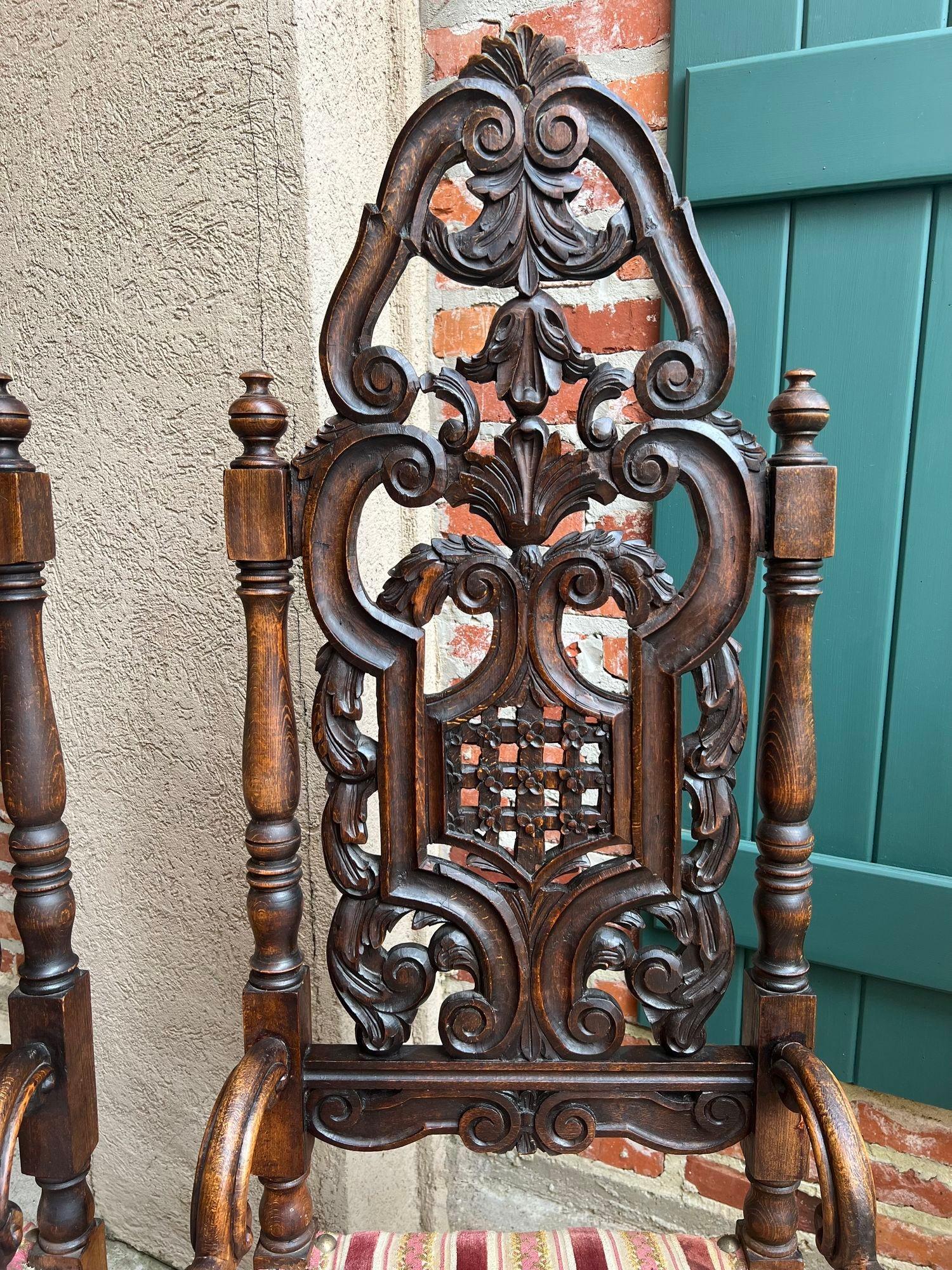COPPIA Sedie da pranzo francesi antiche Rinascimento aperte intagliate Oak SET di 2 in vendita 7