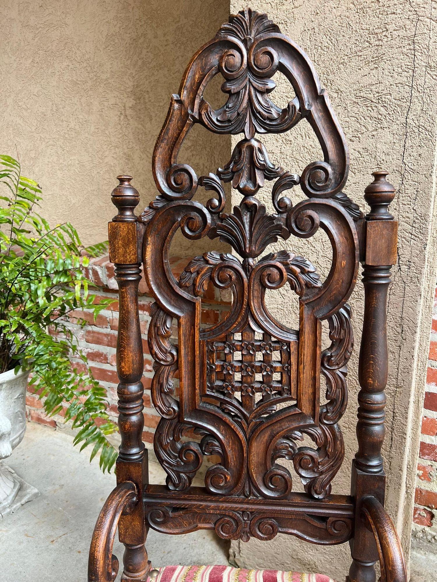 COPPIA Sedie da pranzo francesi antiche Rinascimento aperte intagliate Oak SET di 2 in vendita 8