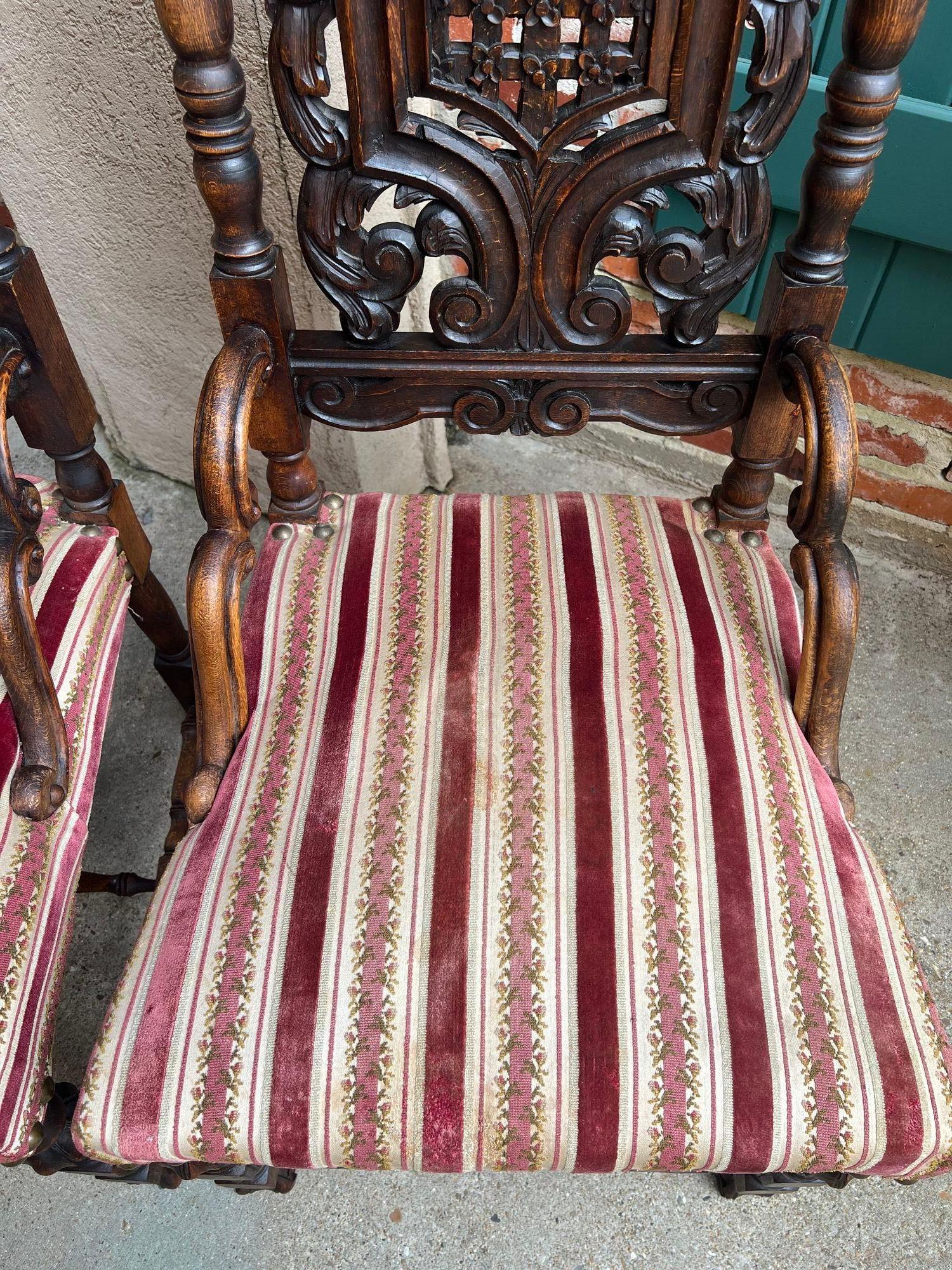 COPPIA Sedie da pranzo francesi antiche Rinascimento aperte intagliate Oak SET di 2 in vendita 12