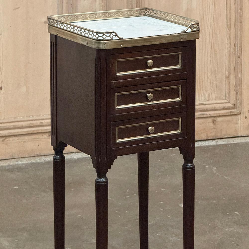 Pair Antique French Directoire Mahogany End Tables with Carrara Marble For Sale 4