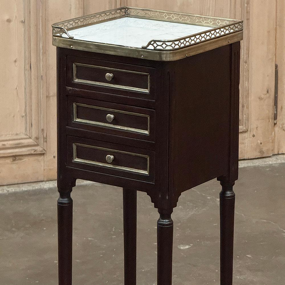 Pair Antique French Directoire Mahogany End Tables with Carrara Marble For Sale 6