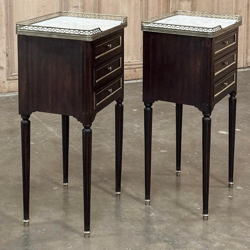 Pair Antique French Directoire Mahogany End Tables with Carrara Marble For Sale 7