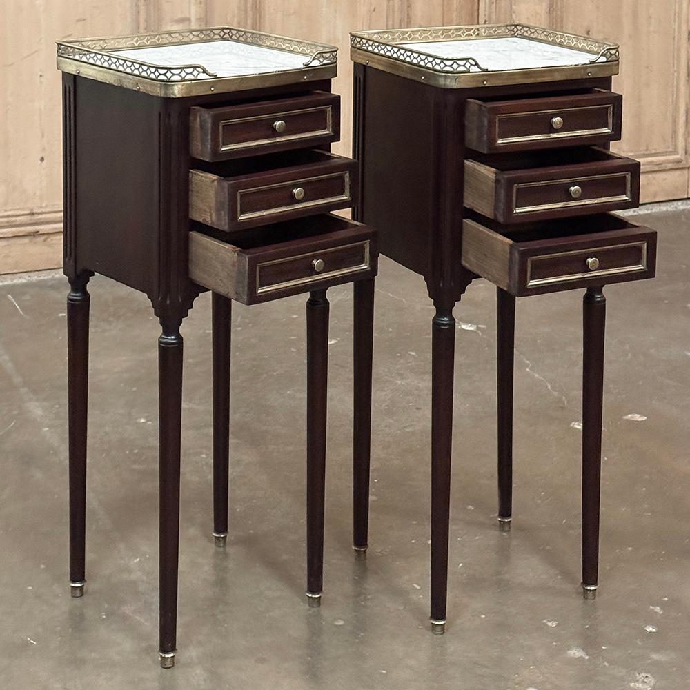 Pair Antique French Directoire Mahogany End Tables with Carrara Marble For Sale 8