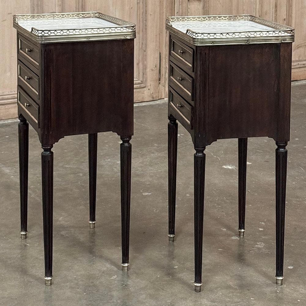 Pair Antique French Directoire Mahogany End Tables with Carrara Marble For Sale 8
