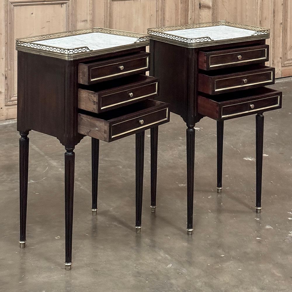 Pair Antique French Directoire Mahogany End Tables with Carrara Marble For Sale 9