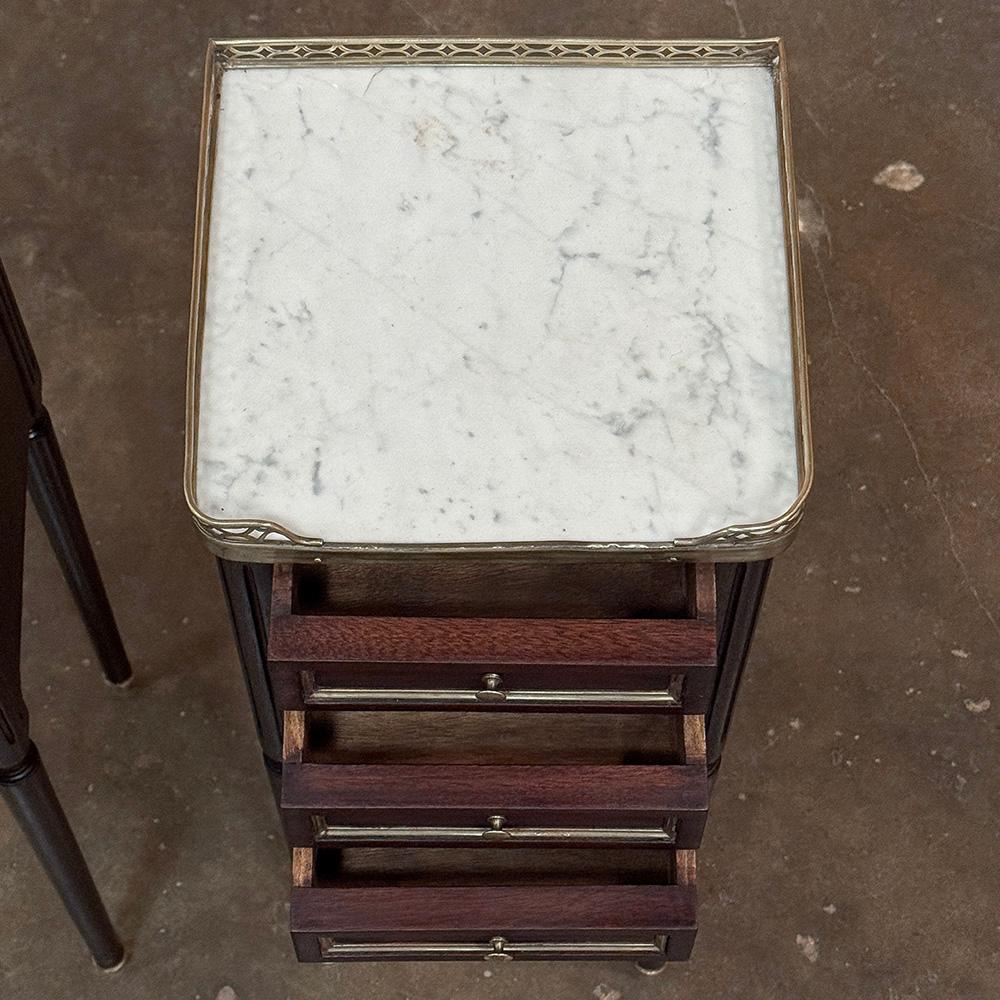 Pair Antique French Directoire Mahogany End Tables with Carrara Marble For Sale 10