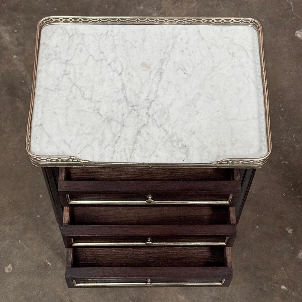 Pair Antique French Directoire Mahogany End Tables with Carrara Marble For Sale 10