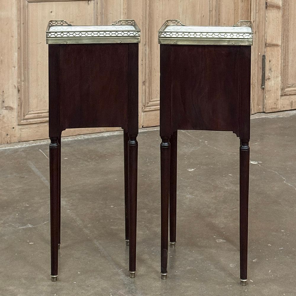 Pair Antique French Directoire Mahogany End Tables with Carrara Marble For Sale 11