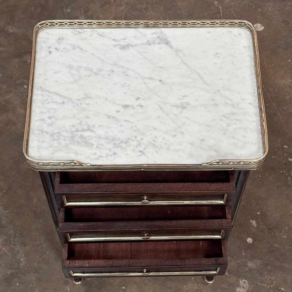 Pair Antique French Directoire Mahogany End Tables with Carrara Marble For Sale 11