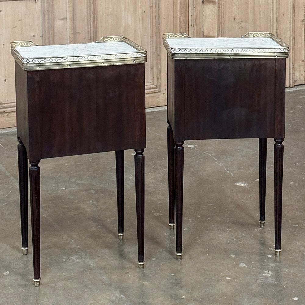 Pair Antique French Directoire Mahogany End Tables with Carrara Marble For Sale 12