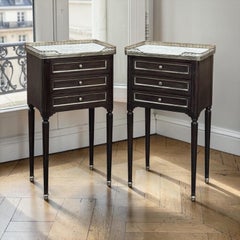 Pair Antique French Directoire Mahogany End Tables with Carrara Marble