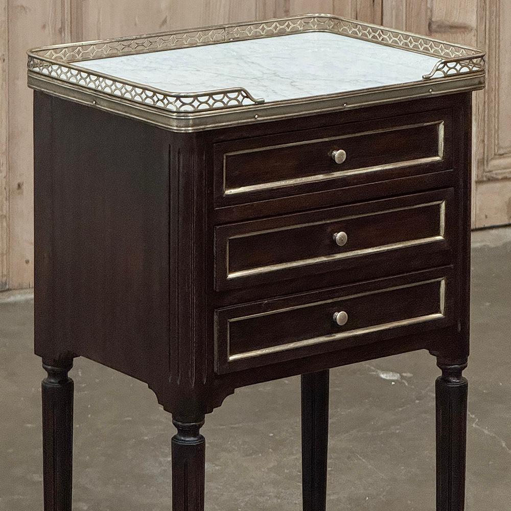 20th Century Pair Antique French Directoire Mahogany End Tables with Carrara Marble For Sale