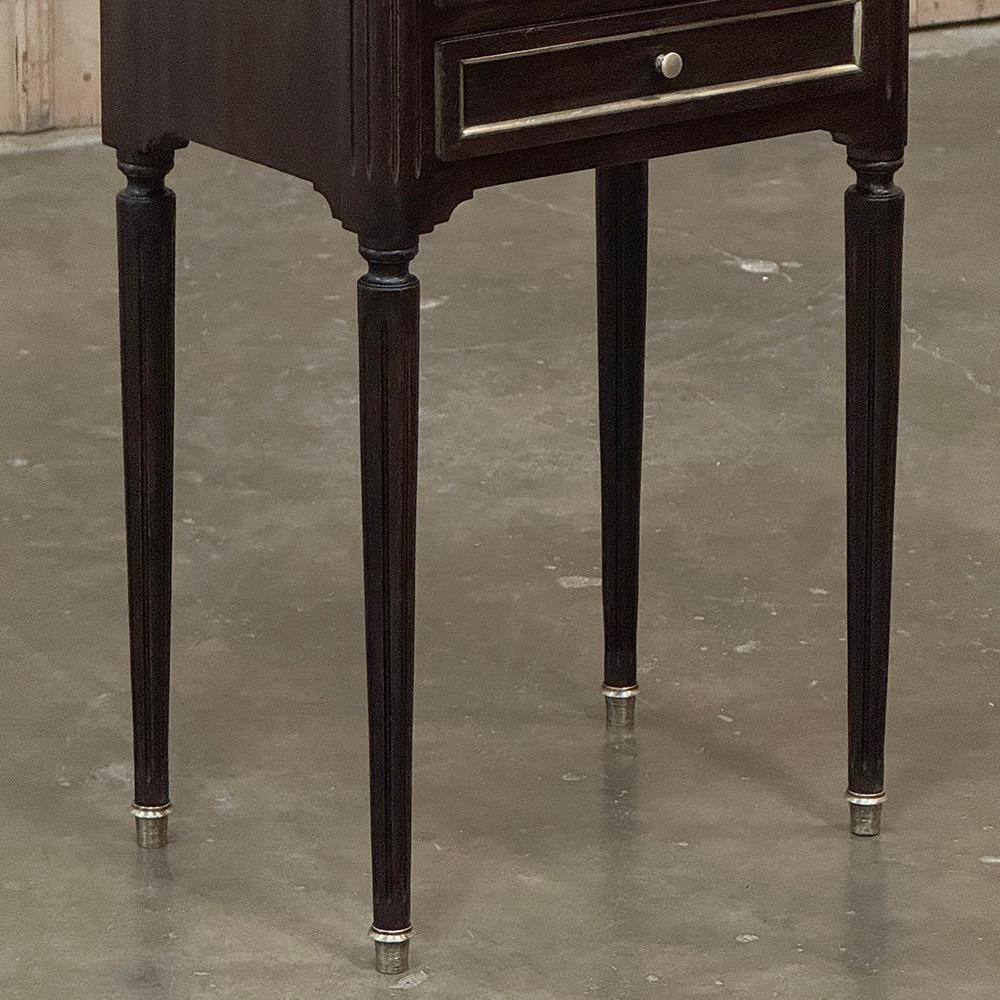 Brass Pair Antique French Directoire Mahogany End Tables with Carrara Marble For Sale