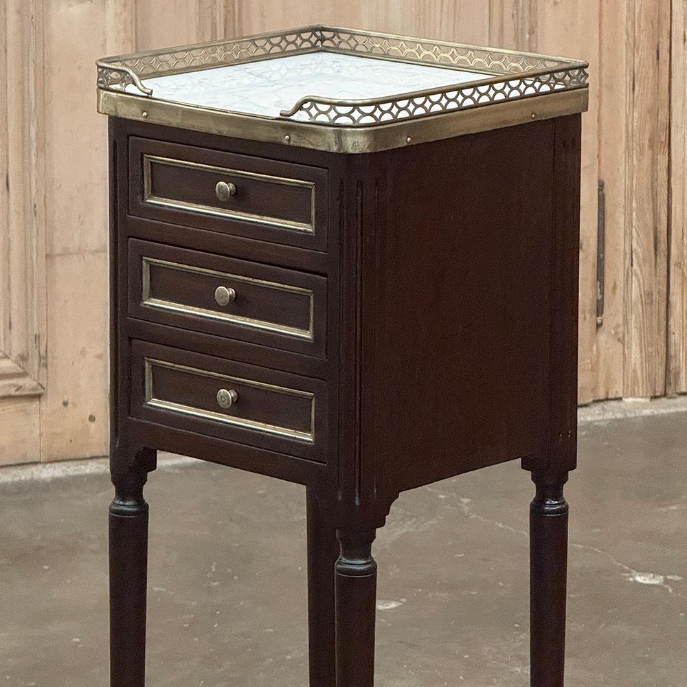 Pair Antique French Directoire Mahogany End Tables with Carrara Marble For Sale 2