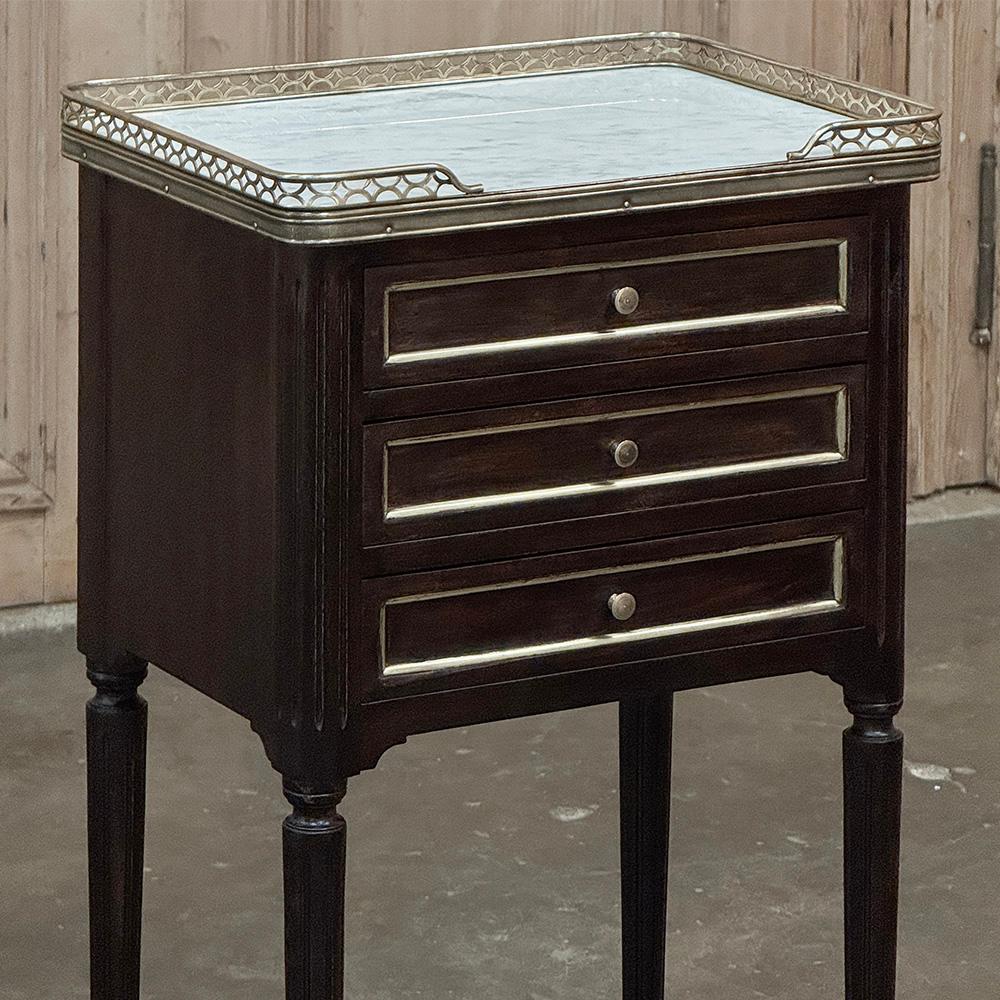Pair Antique French Directoire Mahogany End Tables with Carrara Marble For Sale 3