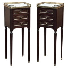 Pair Antique French Directoire Mahogany End Tables with Carrara Marble