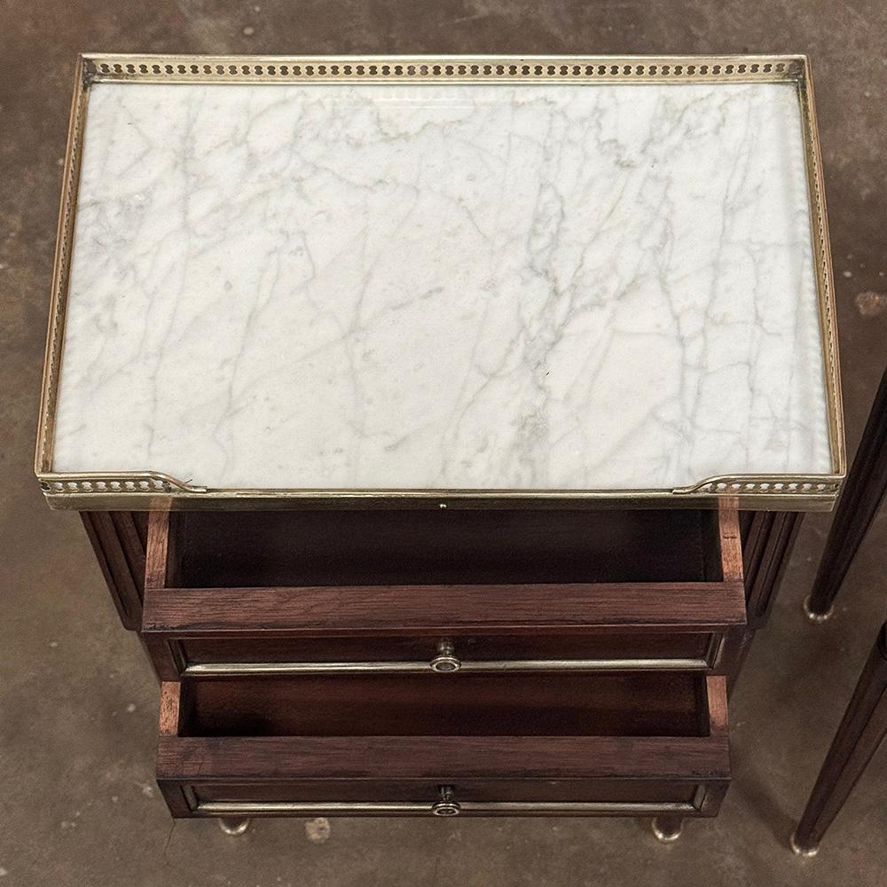 Pair Antique French Directoire Neoclassical End Tables with Carrara Marble For Sale 6