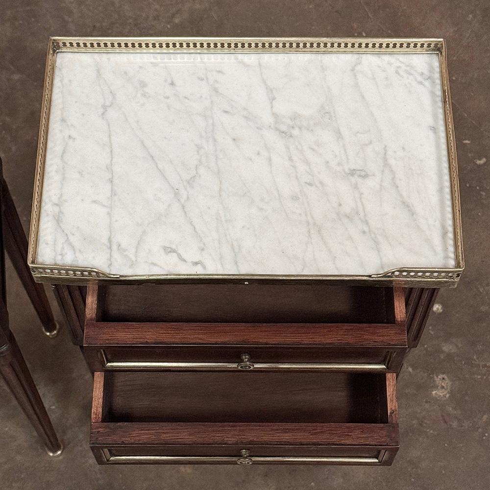 Pair Antique French Directoire Neoclassical End Tables with Carrara Marble For Sale 7