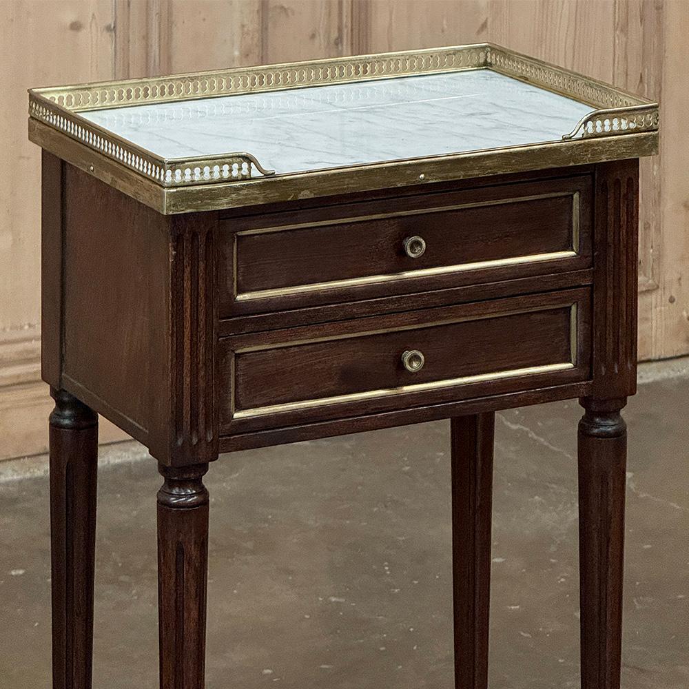 Pair Antique French Directoire Neoclassical End Tables with Carrara Marble For Sale 1