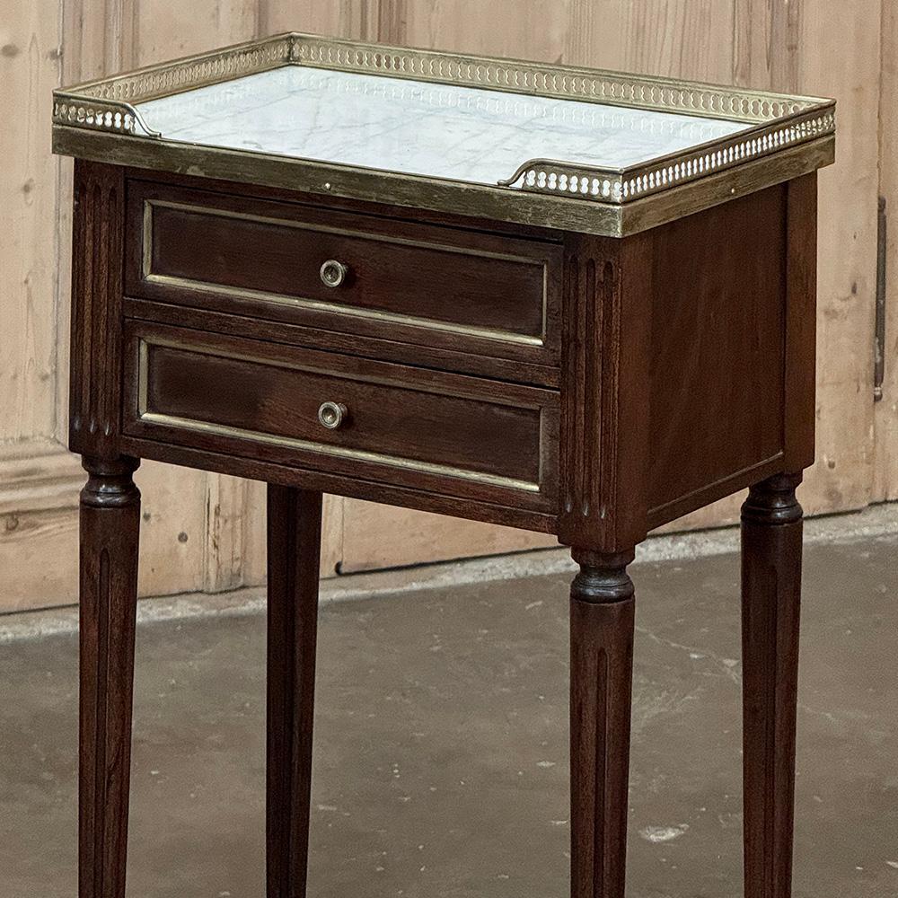 Pair Antique French Directoire Neoclassical End Tables with Carrara Marble For Sale 3