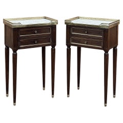 Pair Antique French Directoire Neoclassical End Tables with Carrara Marble