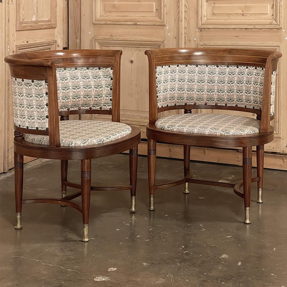 Hand-Crafted Pair Antique French Directoire Style Mahogany Armchairs