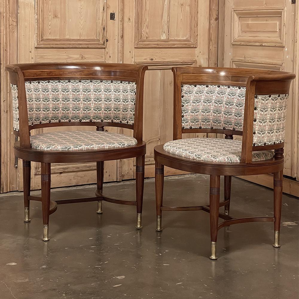 Pair Antique French Directoire Style Mahogany Armchairs In Good Condition In Dallas, TX