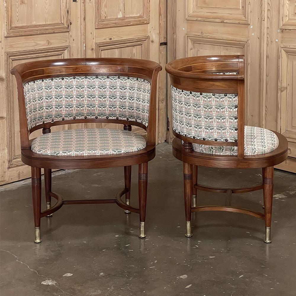 Pair Antique French Directoire Style Mahogany Armchairs 1