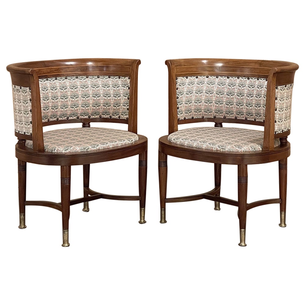 Pair Antique French Directoire Style Mahogany Armchairs