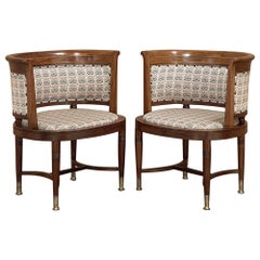 Pair Antique French Directoire Style Mahogany Armchairs