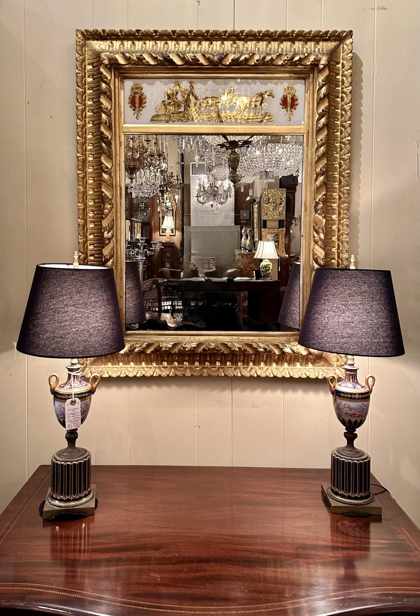 Pair Antique French Églomisé Mirrors in Fine Frames, Circa 1880-1890. For Sale 9