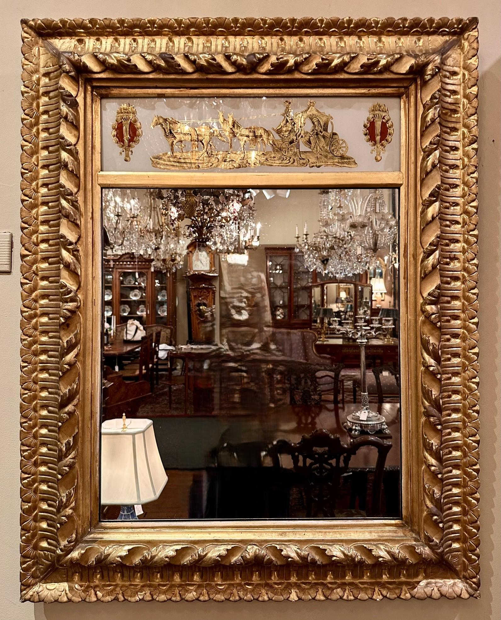 19th Century Pair Antique French Églomisé Mirrors in Fine Frames, Circa 1880-1890. For Sale