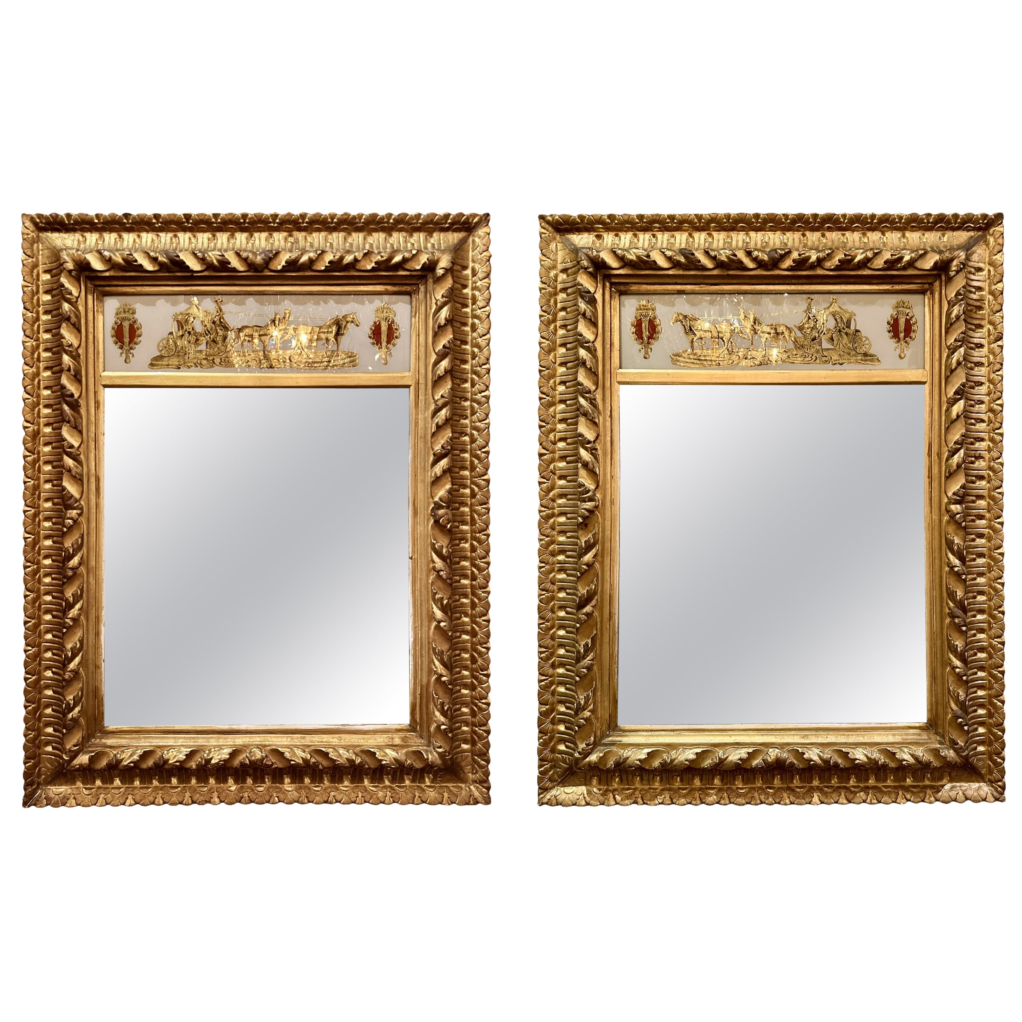 Pair Antique French Églomisé Mirrors in Fine Frames, Circa 1880-1890. For Sale
