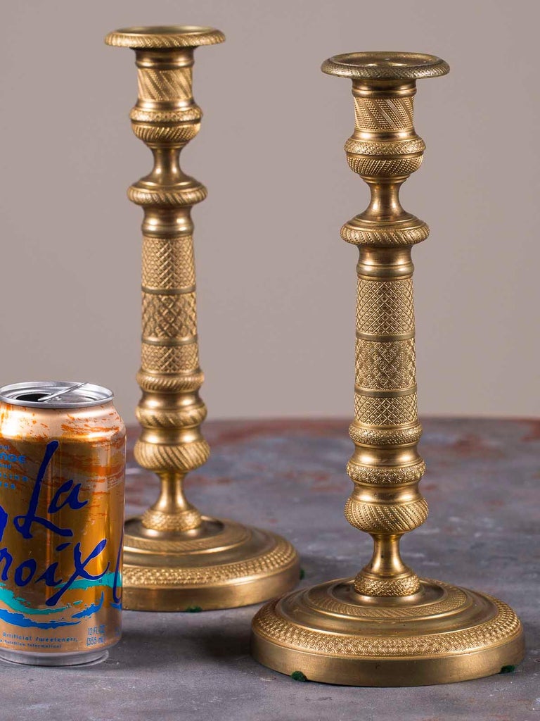 Pair Antique French Empire Bronze Doré Candlesticks, France, circa 1820