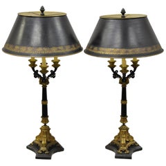 candelabra table lamp Pair of French Empire Bronze Tall Candelabras Table Lamps with Marble Bases