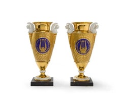 Pair Antique French Empire Early 19th Century Paris Porcelain Vases or Urns